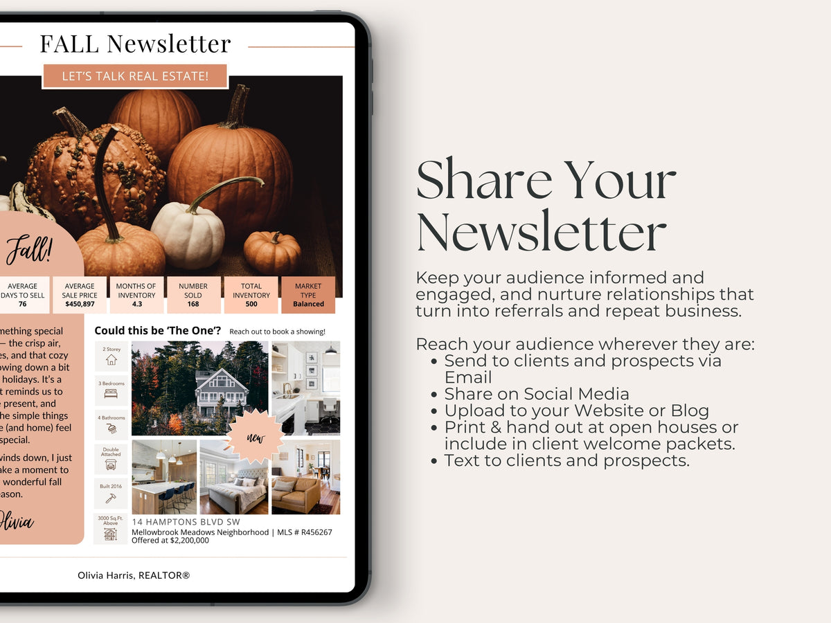 Fall Real Estate Newsletter Template — Autumn Canva Template for Agents