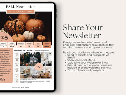 Fall Real Estate Newsletter Template — Autumn Canva Template for Agents