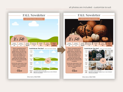 Fall Real Estate Newsletter Template — Autumn Canva Template for Agents