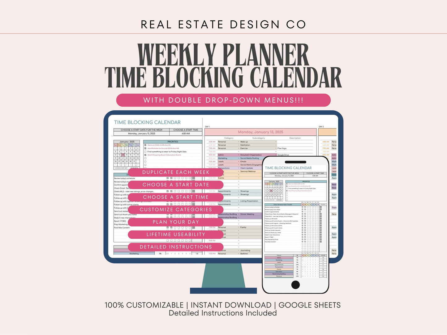 Time Blocking Digital Planner