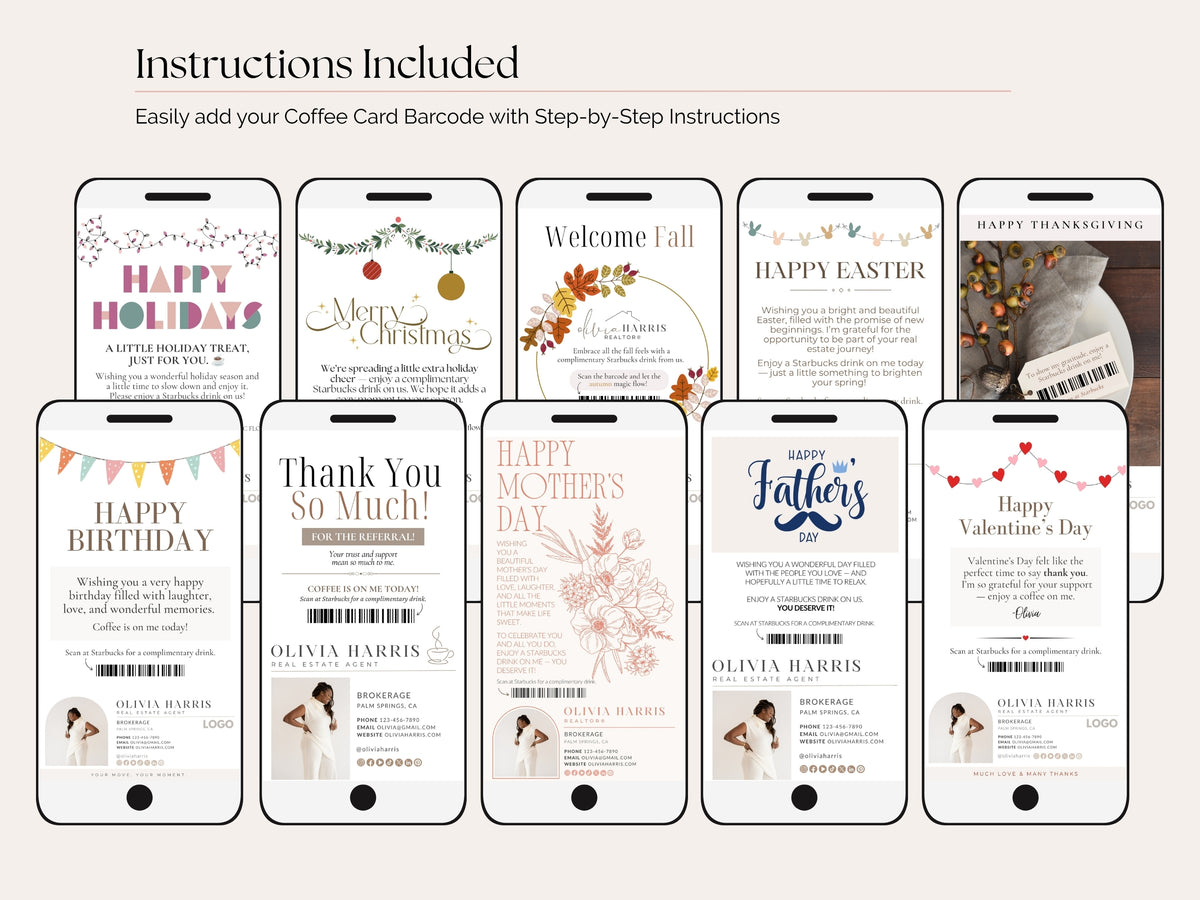 Textable Coffee Card Bundle — Real Estate Agent Holiday & Occasion Templates
