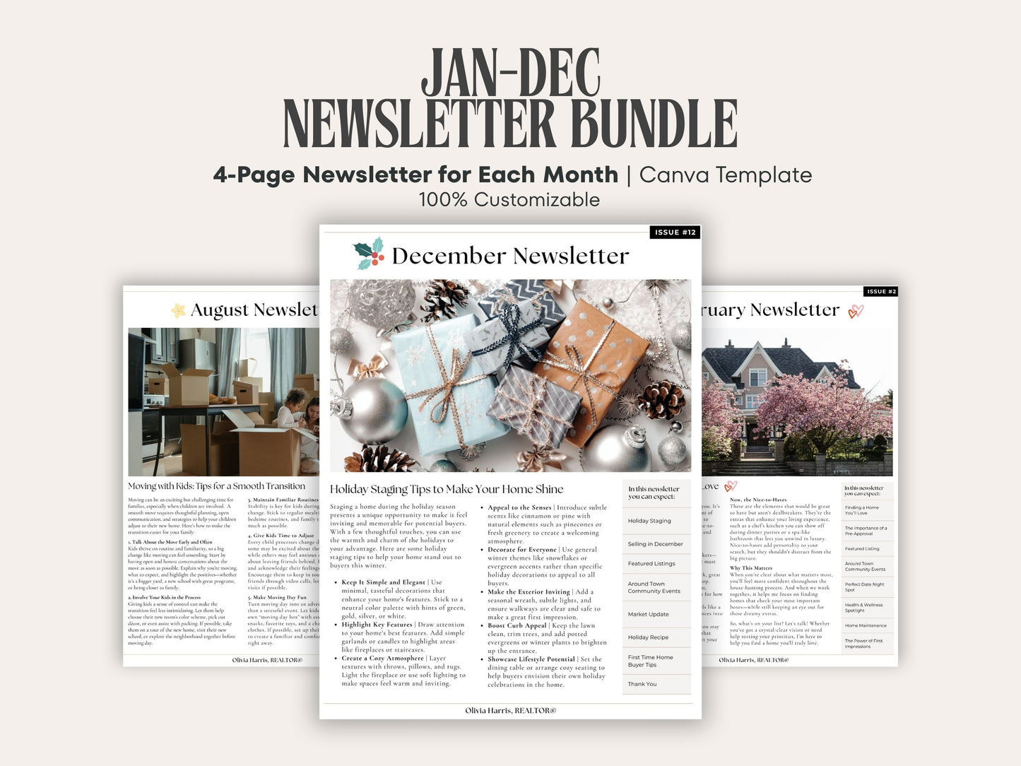 12-Month Real Estate Newsletter Bundle | Monthly Canva Templates for Agents
