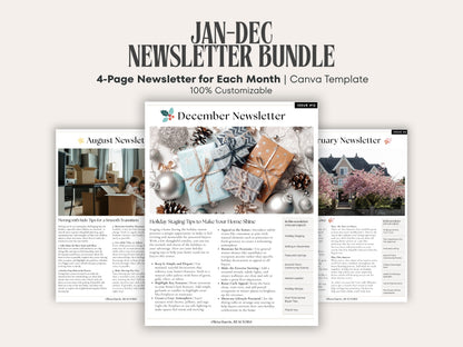 12-Month Real Estate Newsletter Bundle | Monthly Canva Templates for Agents