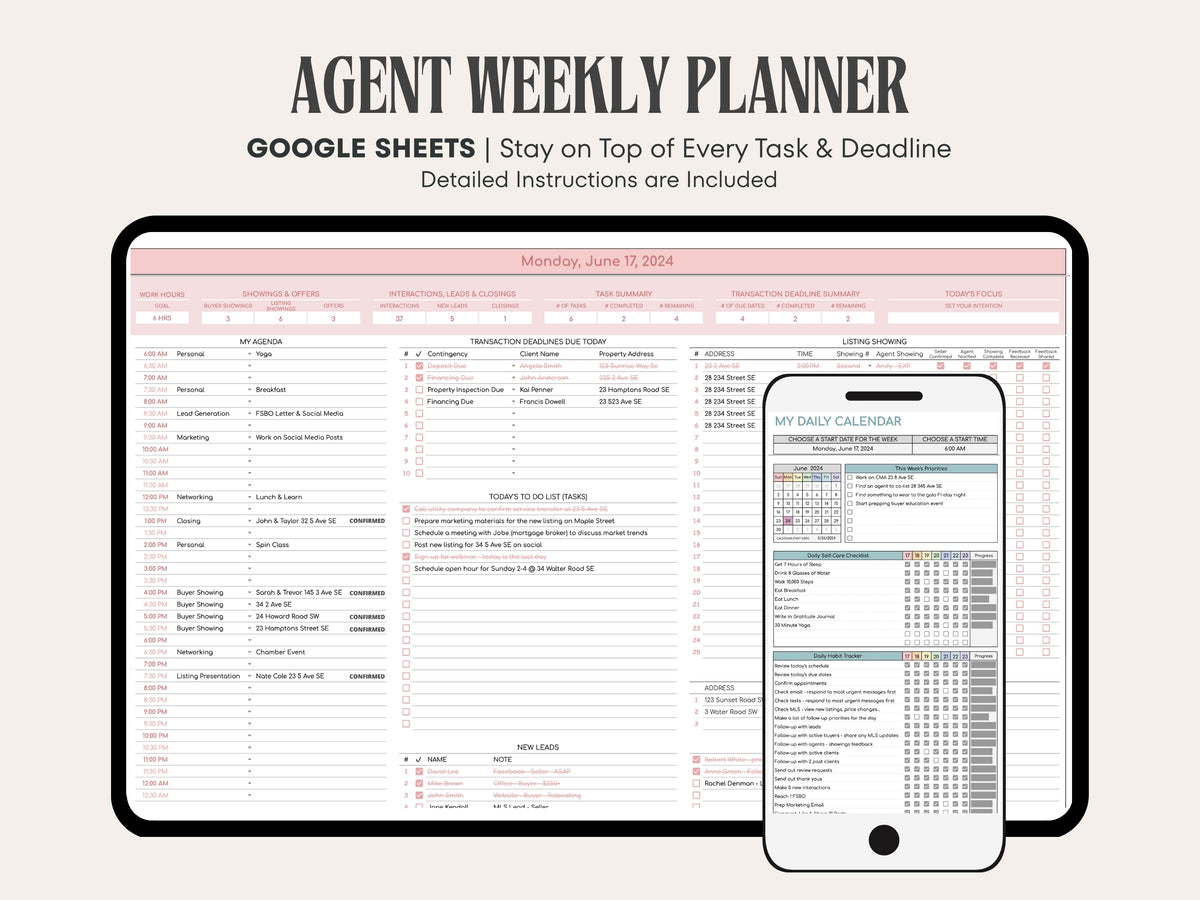 Real Estate Agent Weekly Planner — Google Sheets Template