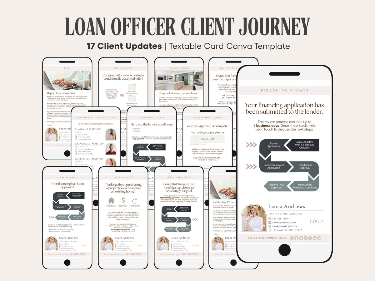 Mortgage Client Update Templates | 17 Text Message Canva Designs for Loan Officers