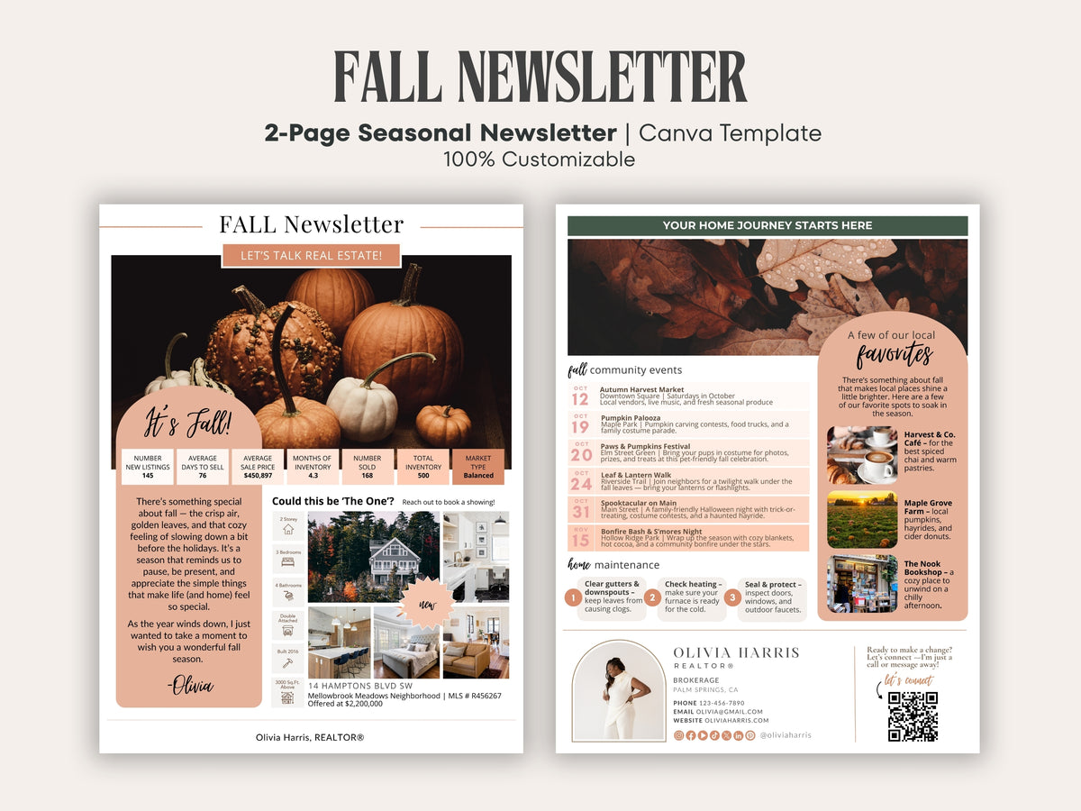 Fall Real Estate Newsletter Template — Autumn Canva Template for Agents