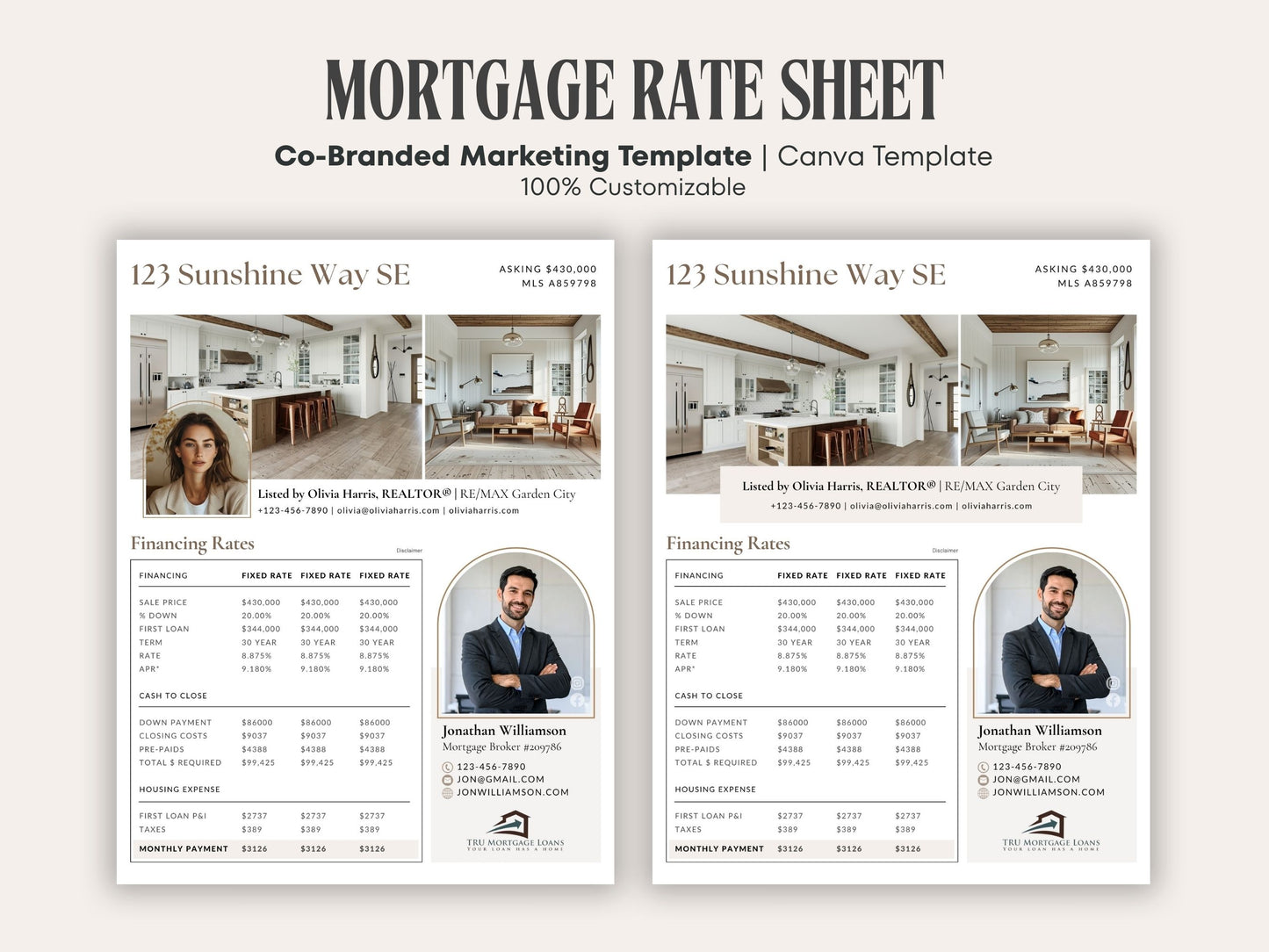 Agent Co-Branded Mortgage Rate Sheet