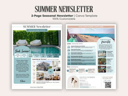Summer Real Estate Newsletter Template — Seasonal Canva Template for Agents