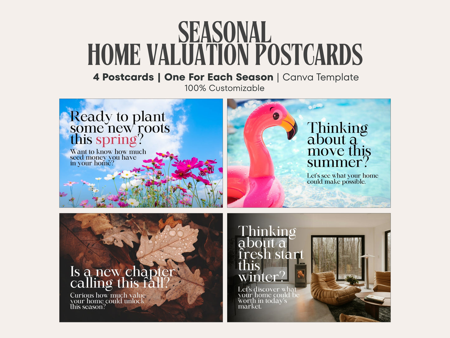 4-Season Real Estate Postcard Templates | Farming & Lead Gen Bundle