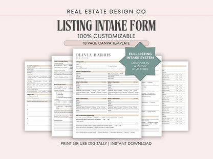 Listing Appointment Form | 18-Page Canva Template for Real Estate Agents