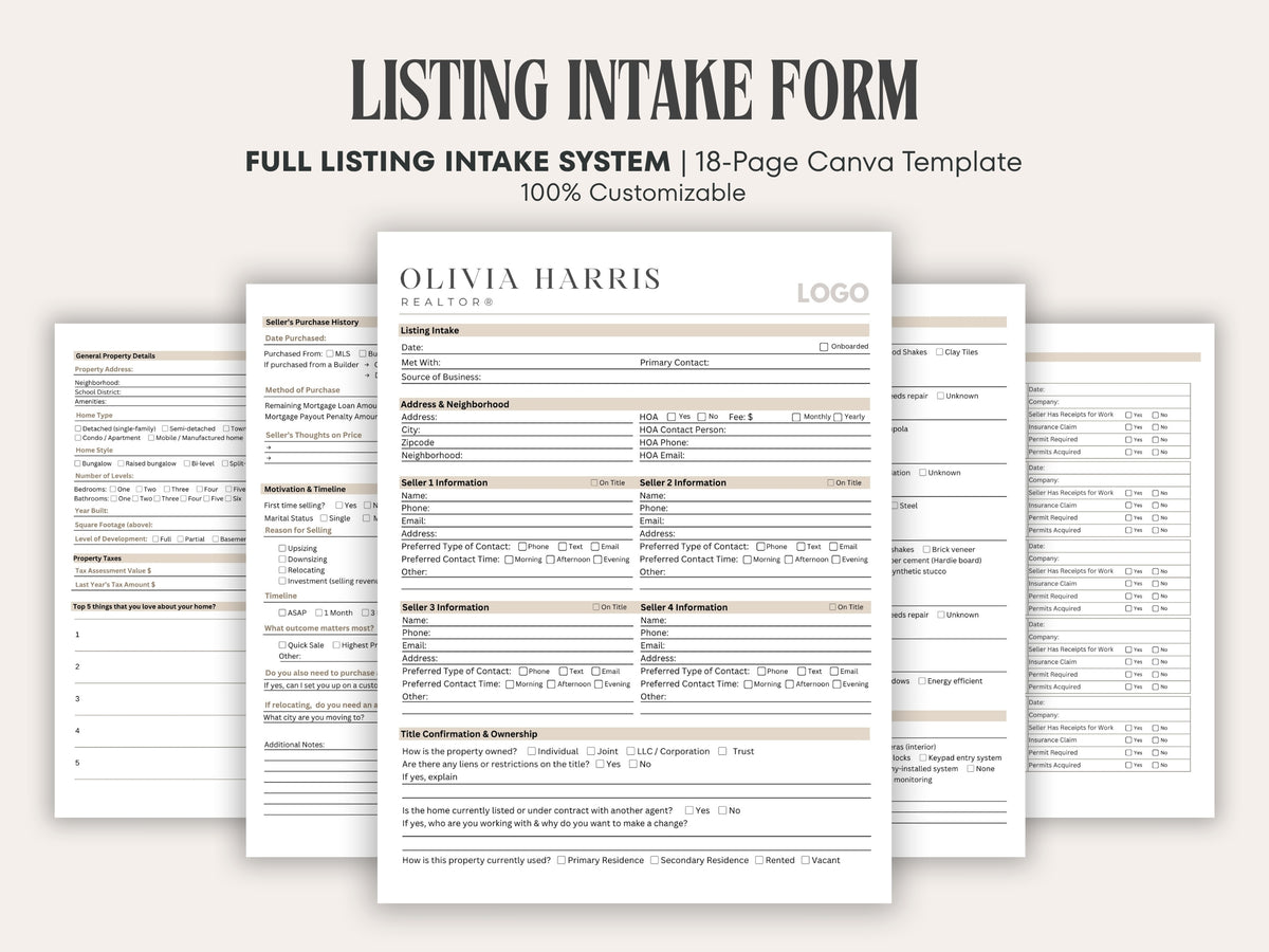 Listing Appointment Intake Form | 18-Page Canva Template for Agents