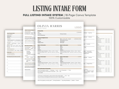 Listing Appointment Intake Form | 18-Page Canva Template for Agents