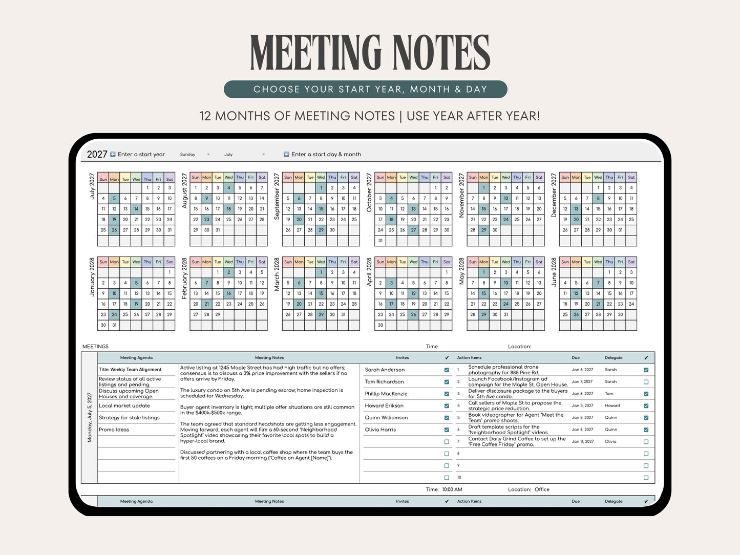 Meeting Notes Google Sheets Template — All-in-One Meeting Planner