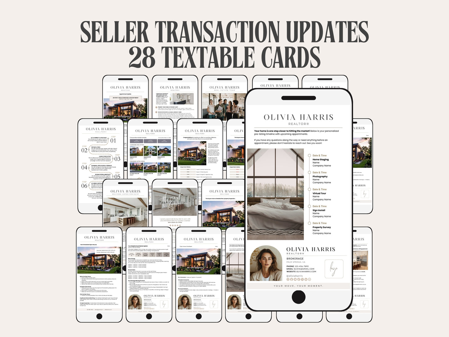 Seller Transaction Update Textable Cards — 28 Canva Templates for Real Estate Agents