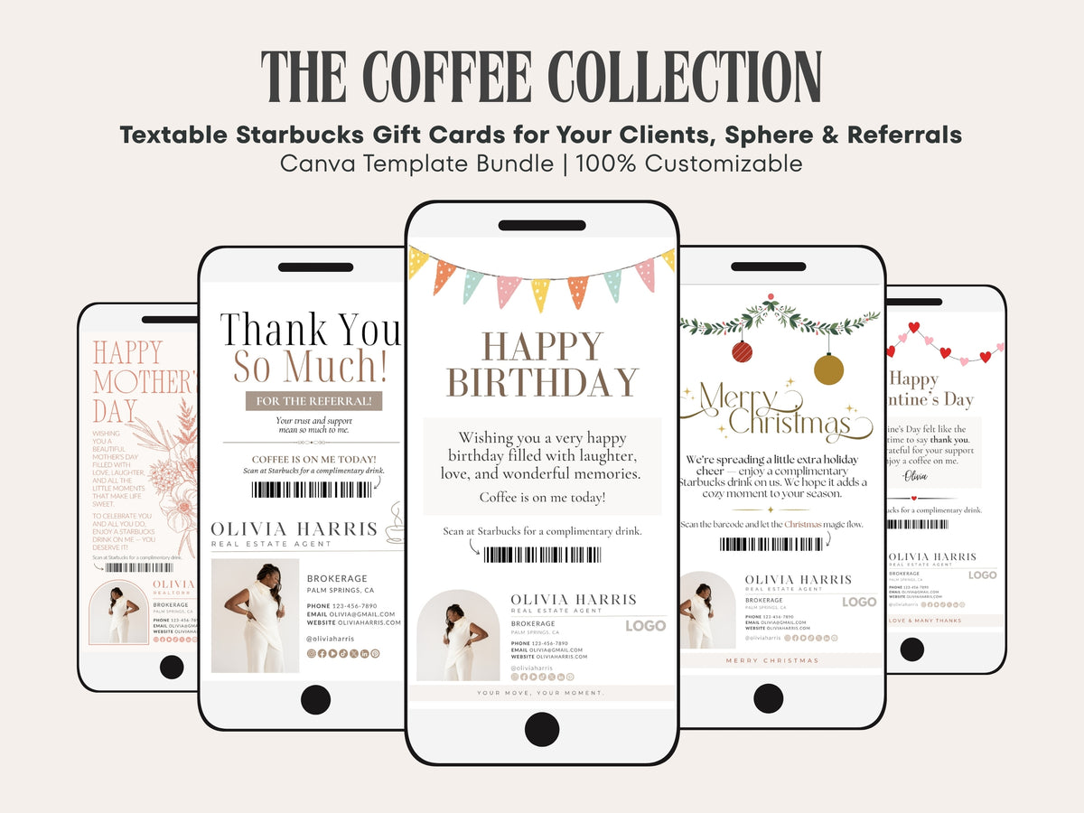 Textable Coffee Card Bundle — Real Estate Agent Holiday & Occasion Templates