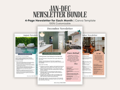 Real Estate Newsletter Bundle | 12-Month Canva Templates for Agents
