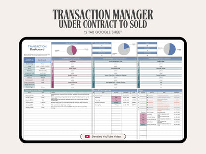Real Estate Transaction Manager | Under Contract to Sold Google Sheets System