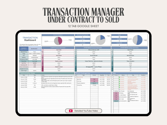 Real Estate Transaction Manager | Under Contract to Sold Google Sheets System