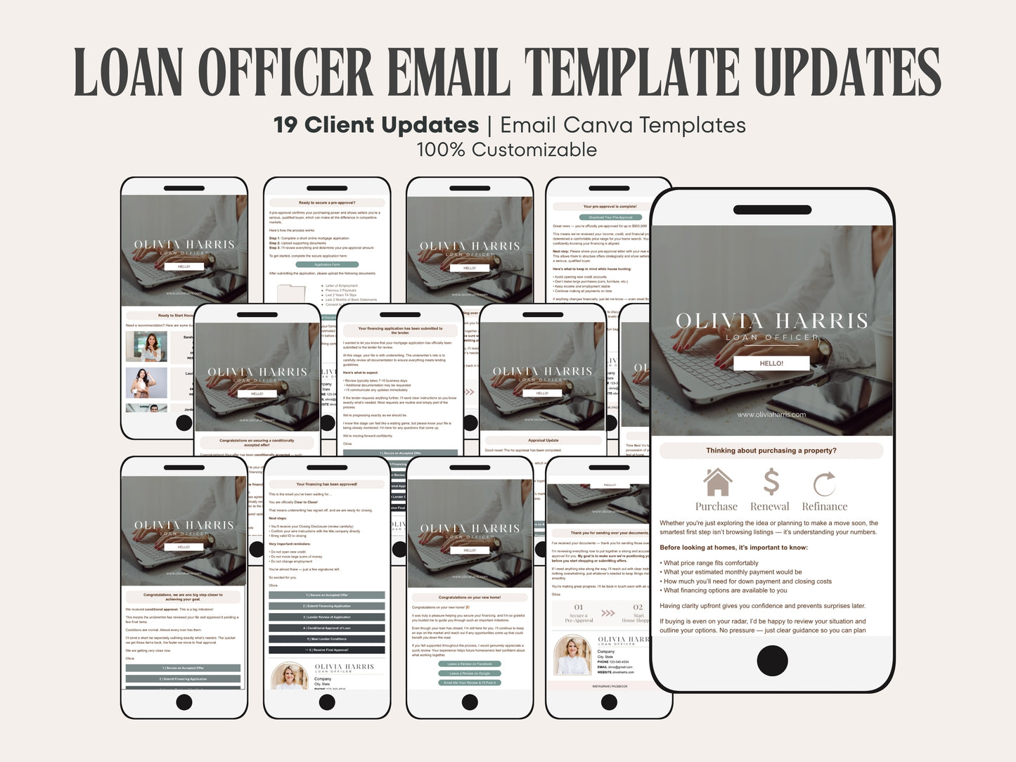 Mortgage Client Email Updates | 19 Canva Templates for Loan Officers