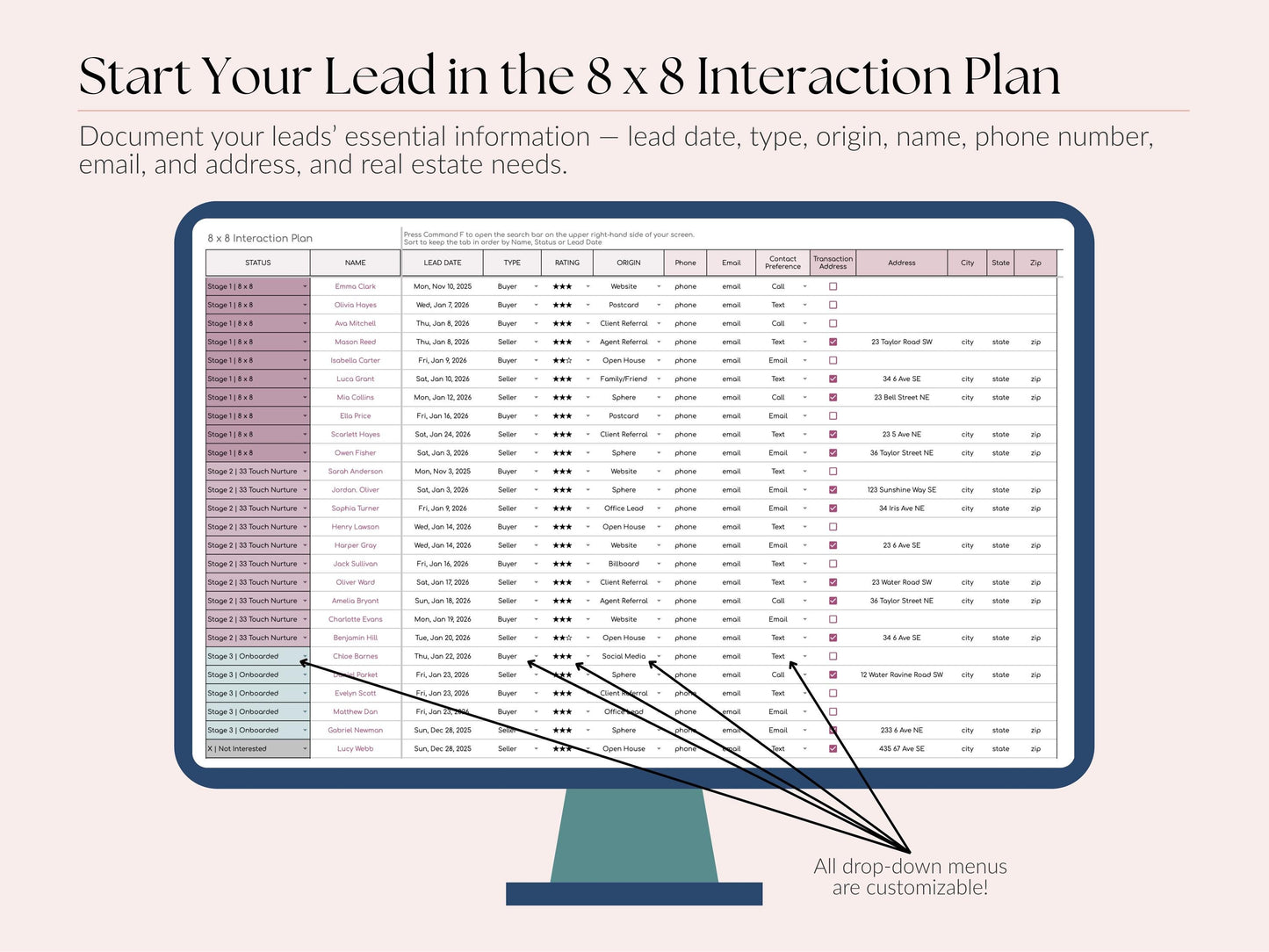 Leads Tracker | 8x8 Plan + 33 Touch