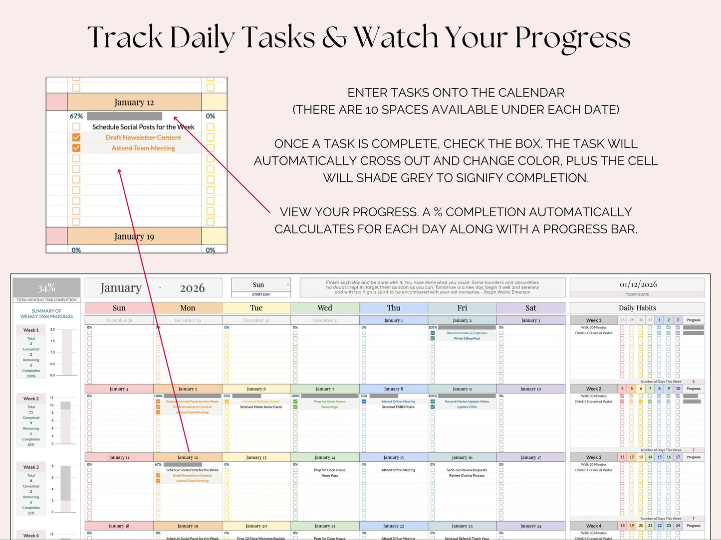 Monthly Smart Calendar with Habit Tracker