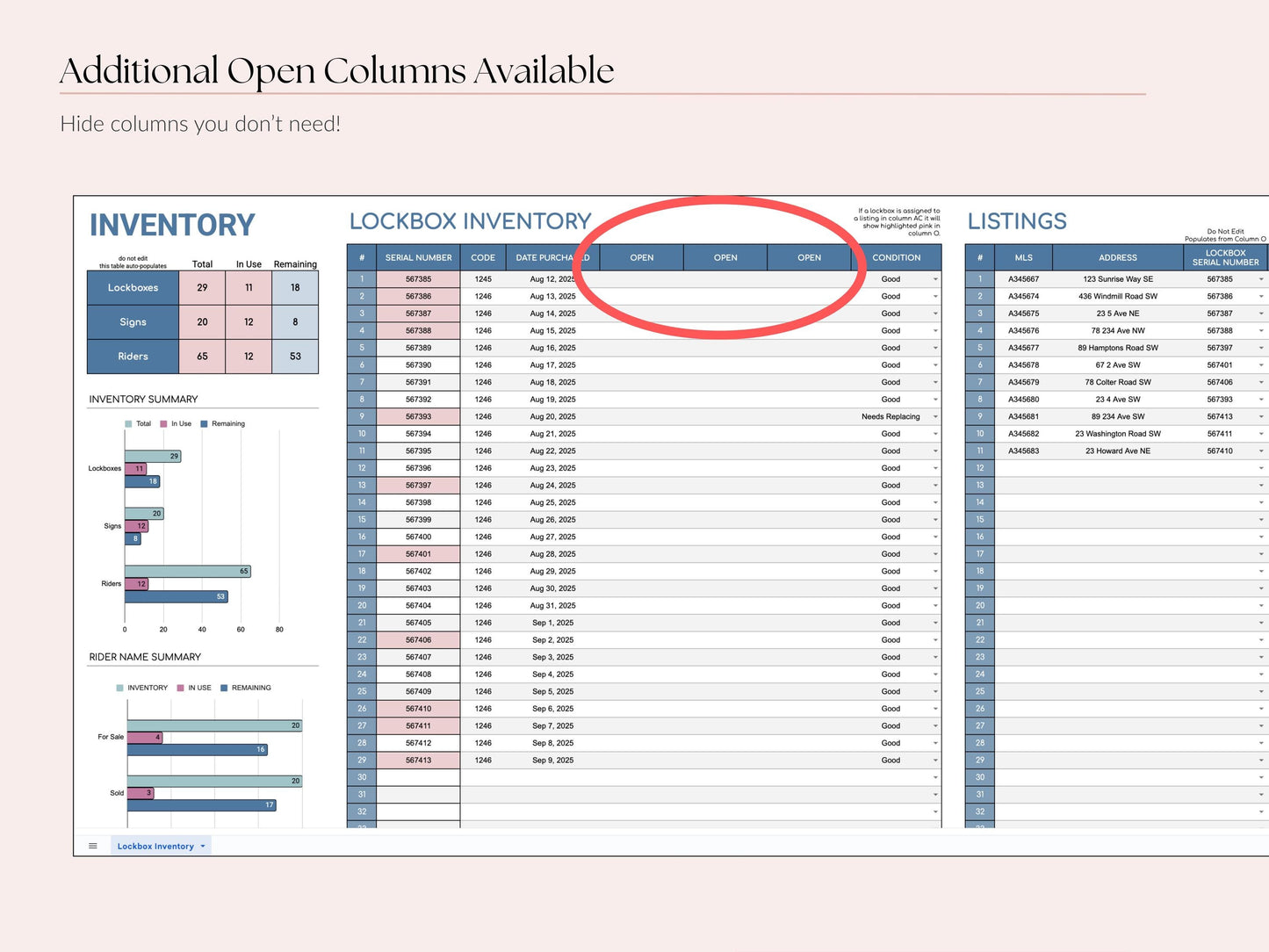 Lockbox, Sign & Rider Inventory Tracker